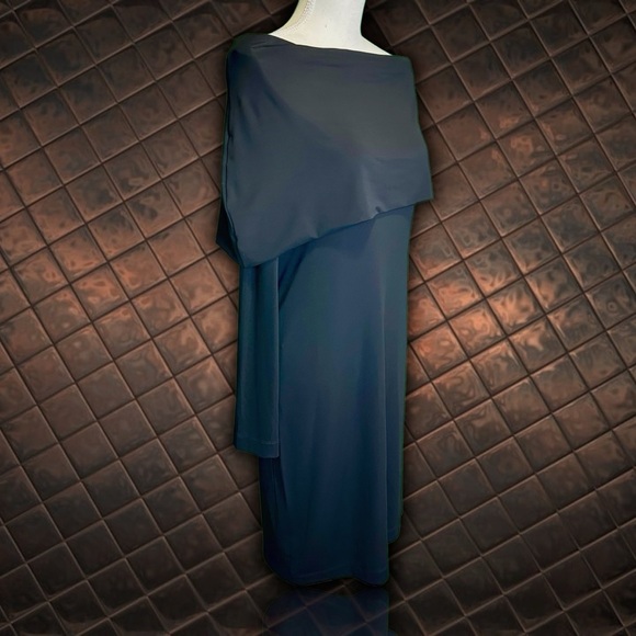 NWT Alberta Ferretti Black ‘One-Shoulder Foldover Cowl Neck Knit Dress’ Size 8 - Picture 15 of 16